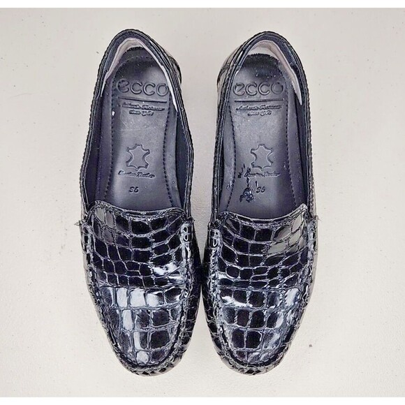 ECCO Dress Shoes/Loafers Black EU 36 Croc Print. EUC DRIVING MOC 5.5 EUC - Picture 1 of 7